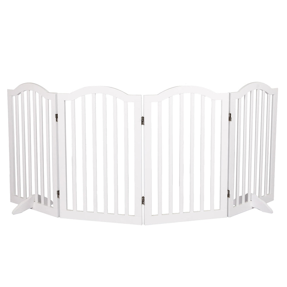 Pawz Wooden Pet Gate Dog Fence Safety Stair Barrier Security Door 4 Panels White