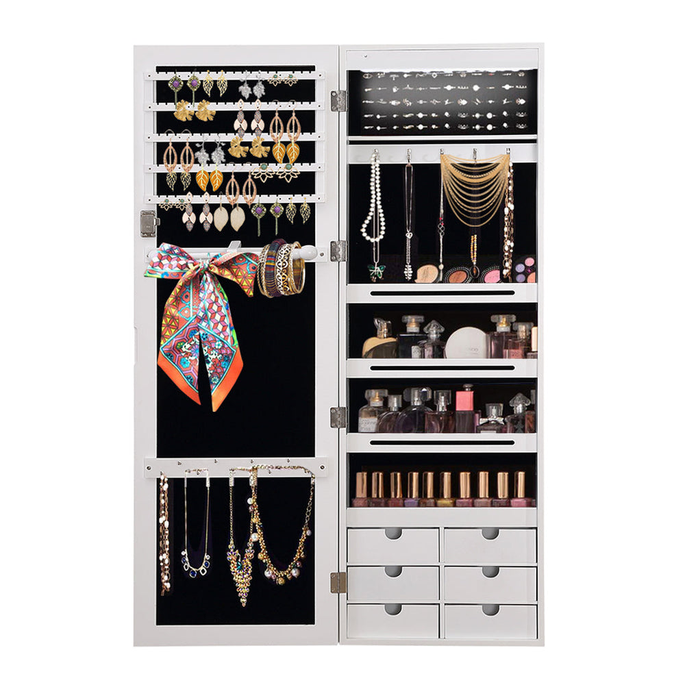 Levede Jewellery Cabinet Full Length Mirror Organizer Jewelry Box White