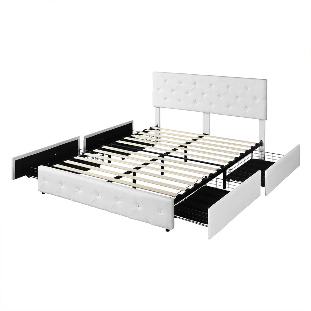 Levede Queen Bed Frame Fabric Tufted Wooden Mattress Base 4 Storage Drawer