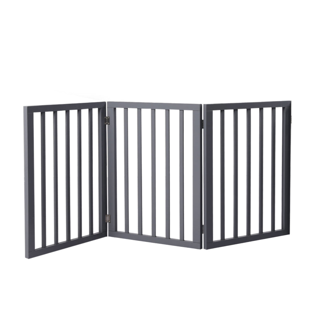 Wooden Pet Gate Dog Fence Retractable Barrier Portable Door 3 Panel Grey