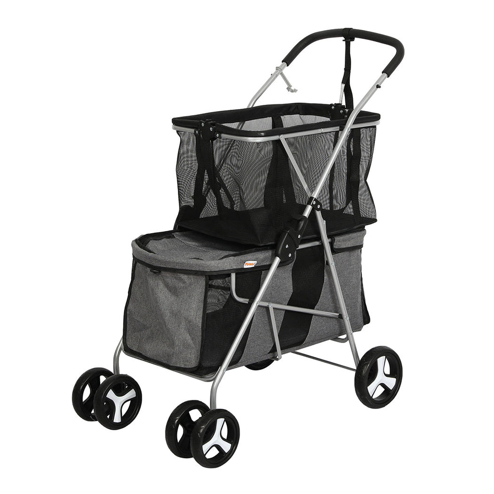 Pawz Pet Stroller 2-Tier Pram Dog Cat Carrier Foldable Large 4 Wheels Shopping