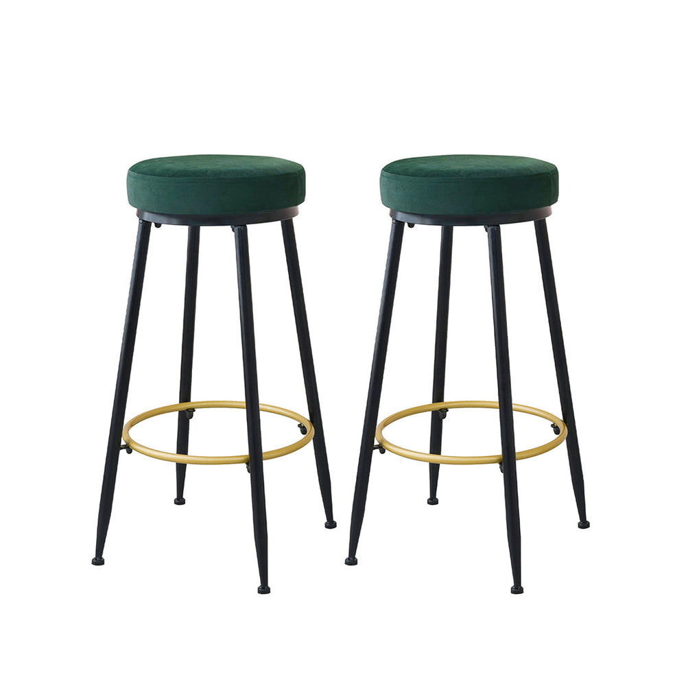 Levede 2x Bar Stools Barstools Velvet Kitchen Counter Dining Chairs Padded Green