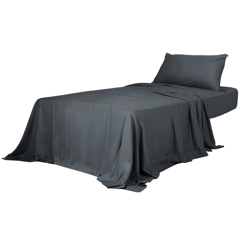 Dreamz Fitted Sheet Set Pillowcase Bamboo Single Charcoal Summer 3PCS