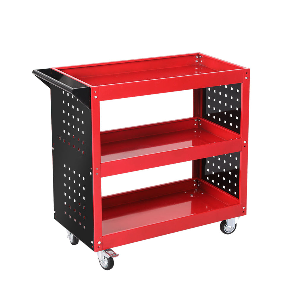 Traderight Tool Trolley Cart 3 Tier Toolbox Workshop Garage Organizer 150kg Red