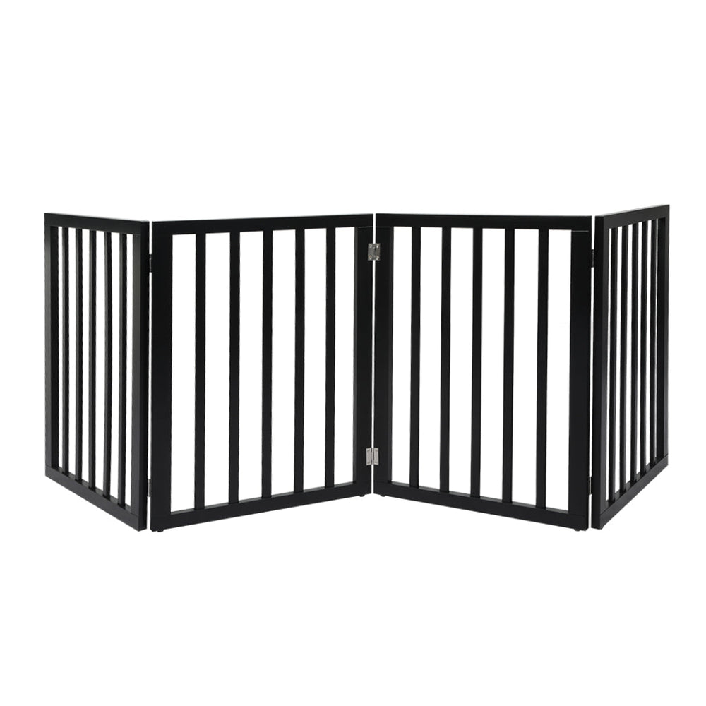 Pawz 4 Panels Wooden Pet Gate Dog Fence Safety Stair Barrier Security Door Black