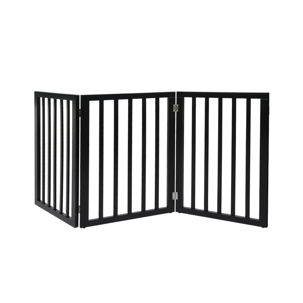 Pawz 3 Panels Wooden Pet Gate Dog Fence Safety Stair Barrier Security Door Black