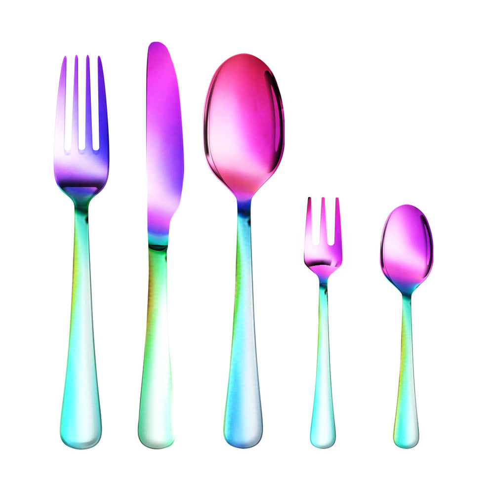 Stainless Steel Cutlery Set Glossy Knife Fork Spoon Teaspoon Child Rainbow 30pcs