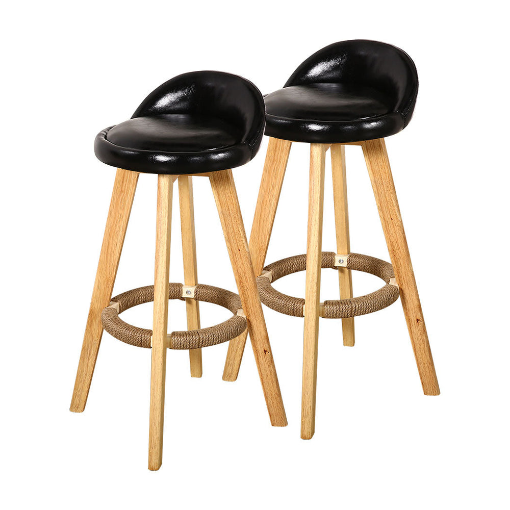 Levede 4x Bar Stools Chairs Swivel Barstools Kitchen Wooden PU Leather Stool