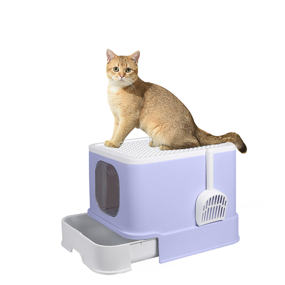 Pawz Cat Litter Box Fully Enclosed Toilet Trapping Odor Control Basin Purple