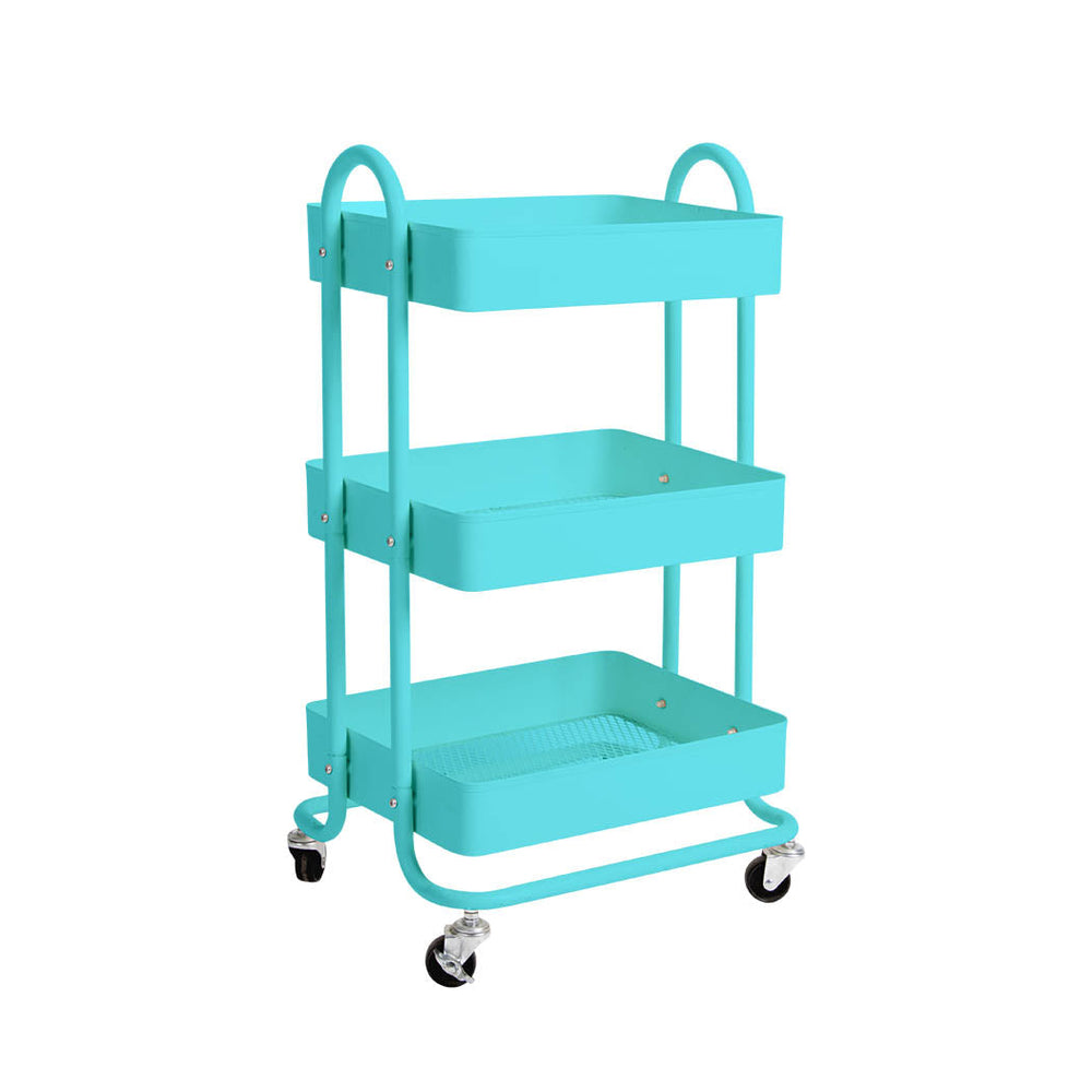 Levede 3 Tiers Kitchen Trolley Cart Steel Storage Rack Shelf Organiser Blue