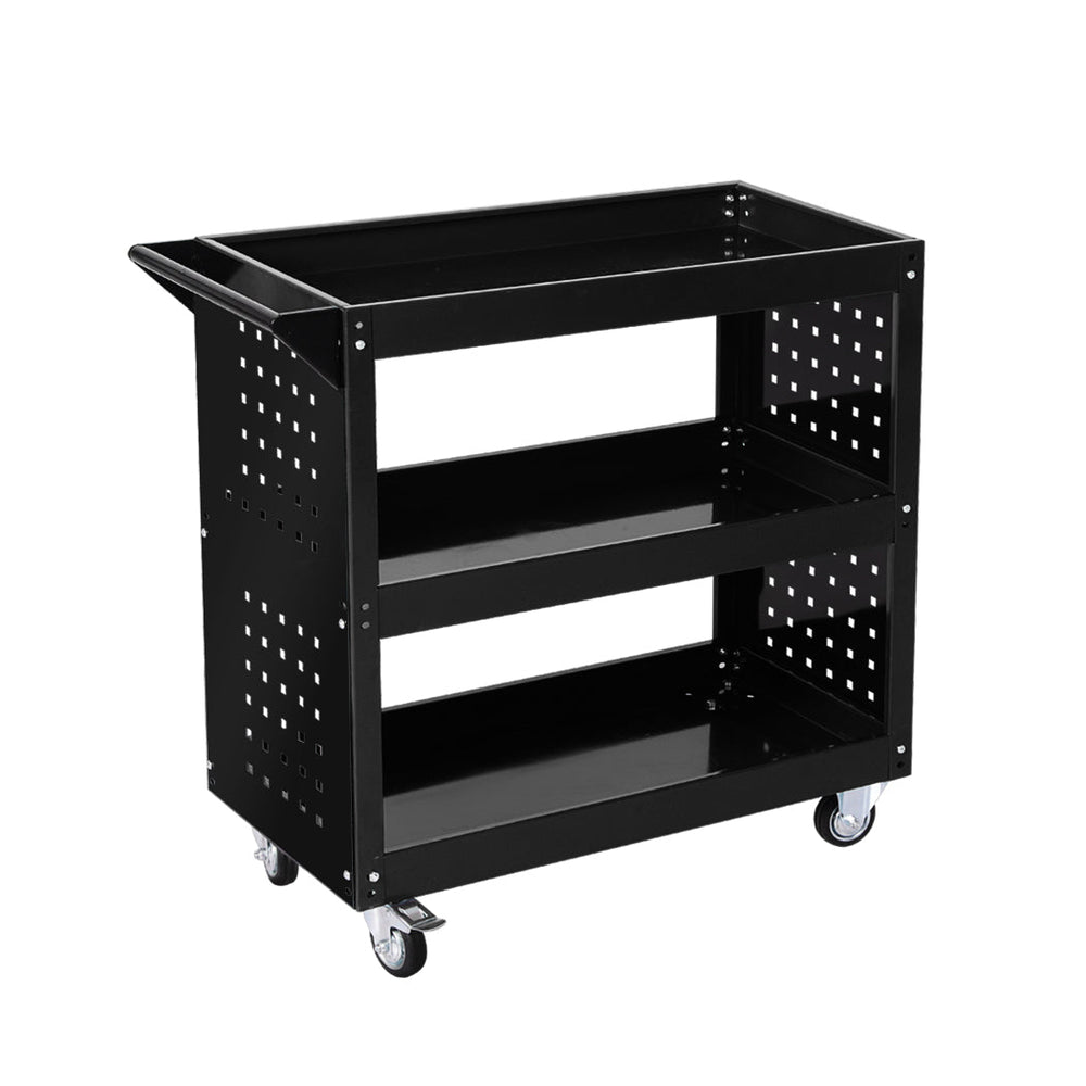 Traderight Tool Trolley Cart 3Tier Toolbox Workshop Garage Organizer 150kg Black