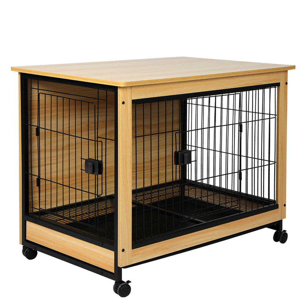 Pawz Wooden Wire Dog Kennel Side End Table Steel Puppy Crate Indoor Pet House L