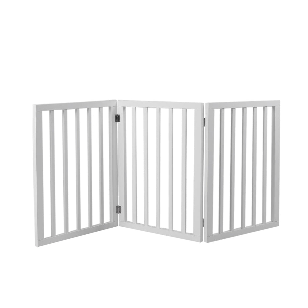 Wooden Pet Gate Dog Fence Retractable Barrier Portable Door 3 Panel White