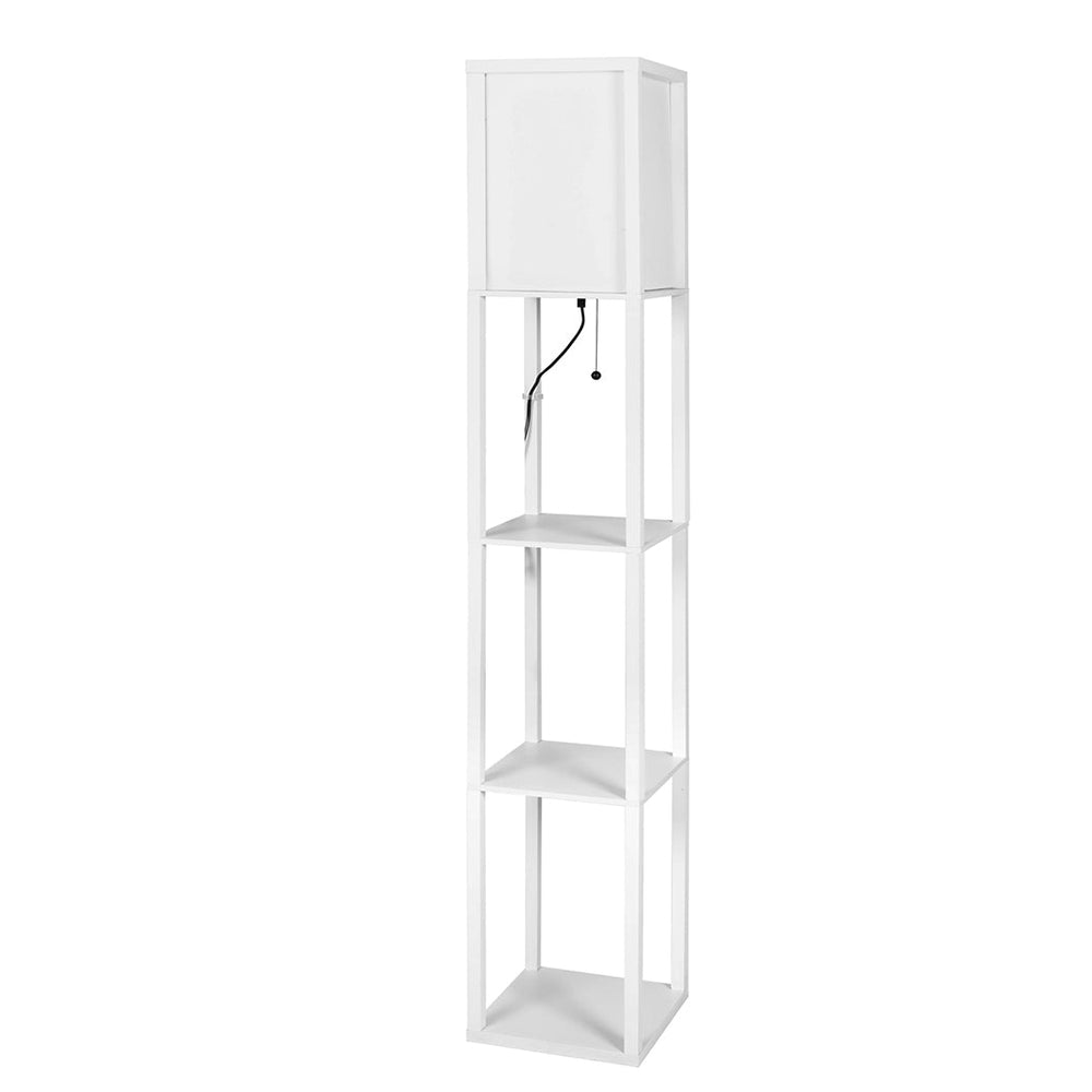 Emitto Floor Lamp Storage Shelf LED Wood Standing Reading Corner Light White