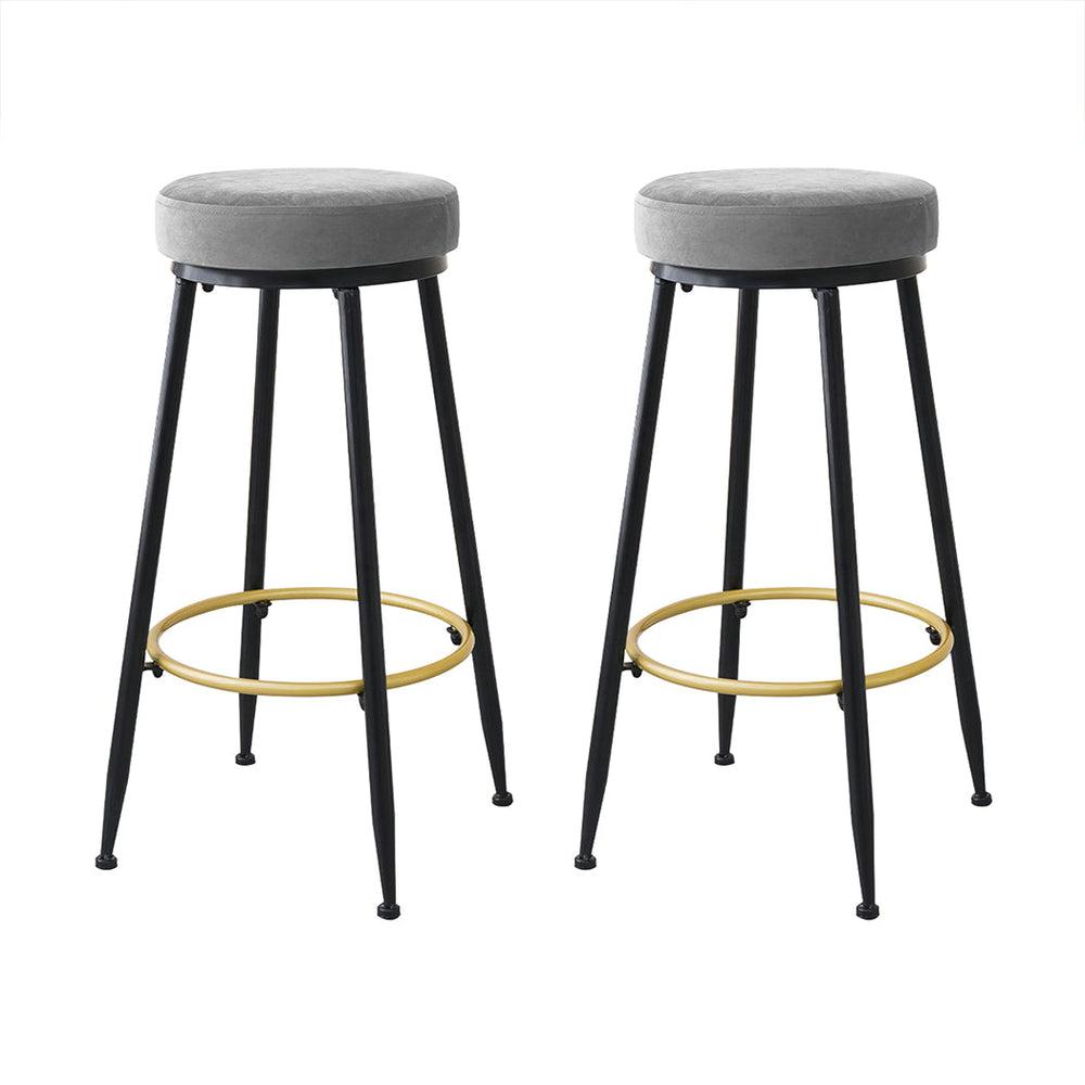 Levede 2x Bar Stools Barstools Velvet Kitchen Counter Dining Chairs Padded Grey