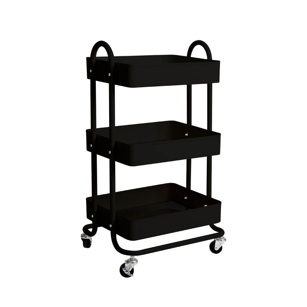 Levede 3 Tiers Kitchen Trolley Cart Steel Storage Rack Shelf Organiser Black