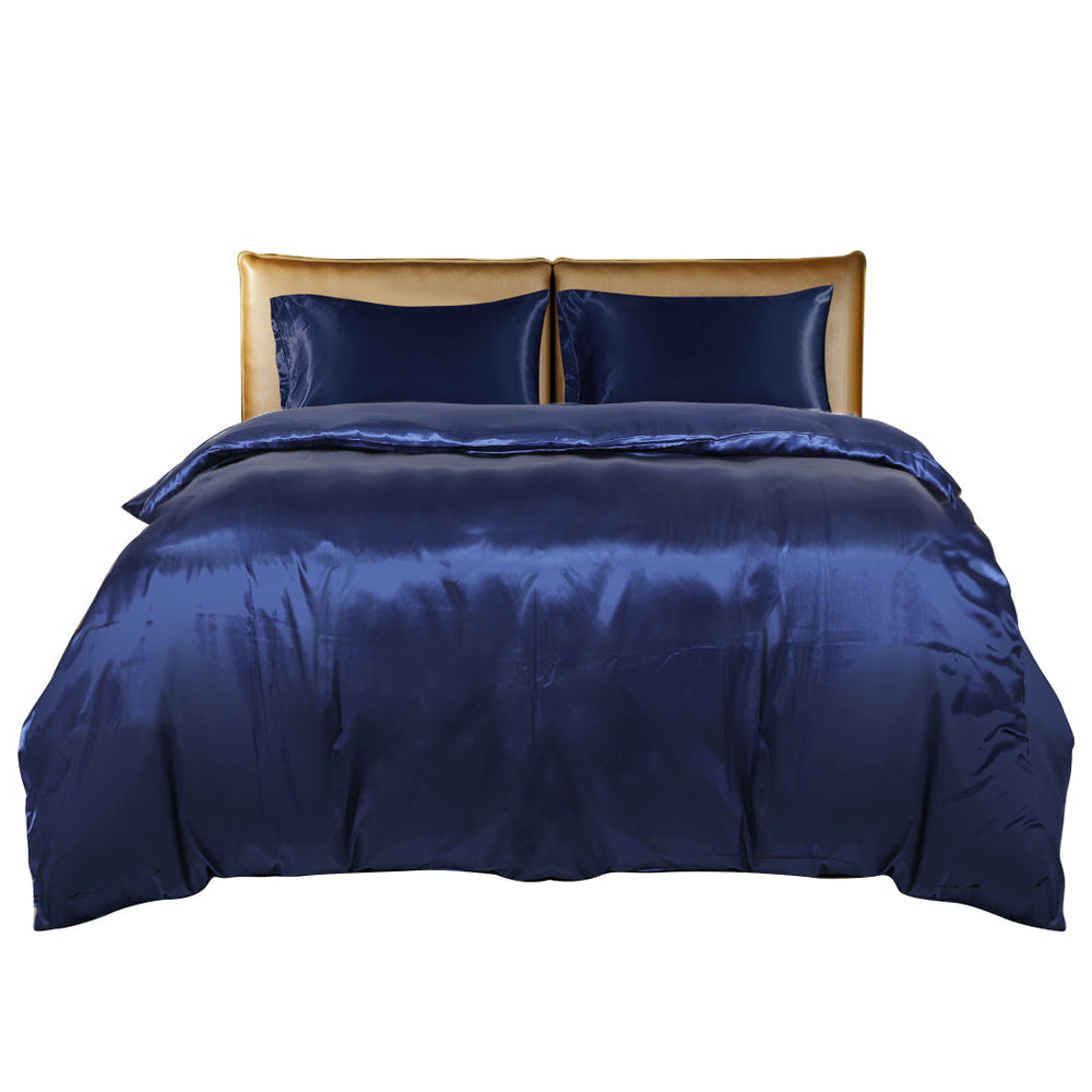 Dreamz Silky Satin Quilt Cover Set Bedspread Pillowcases Summer Super King Blue