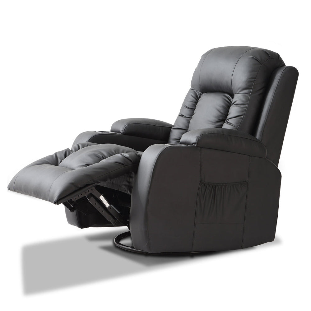 Levede Massage Sofa Chair Recliner 360 Degree Swivel PU Leather Lounge Heated