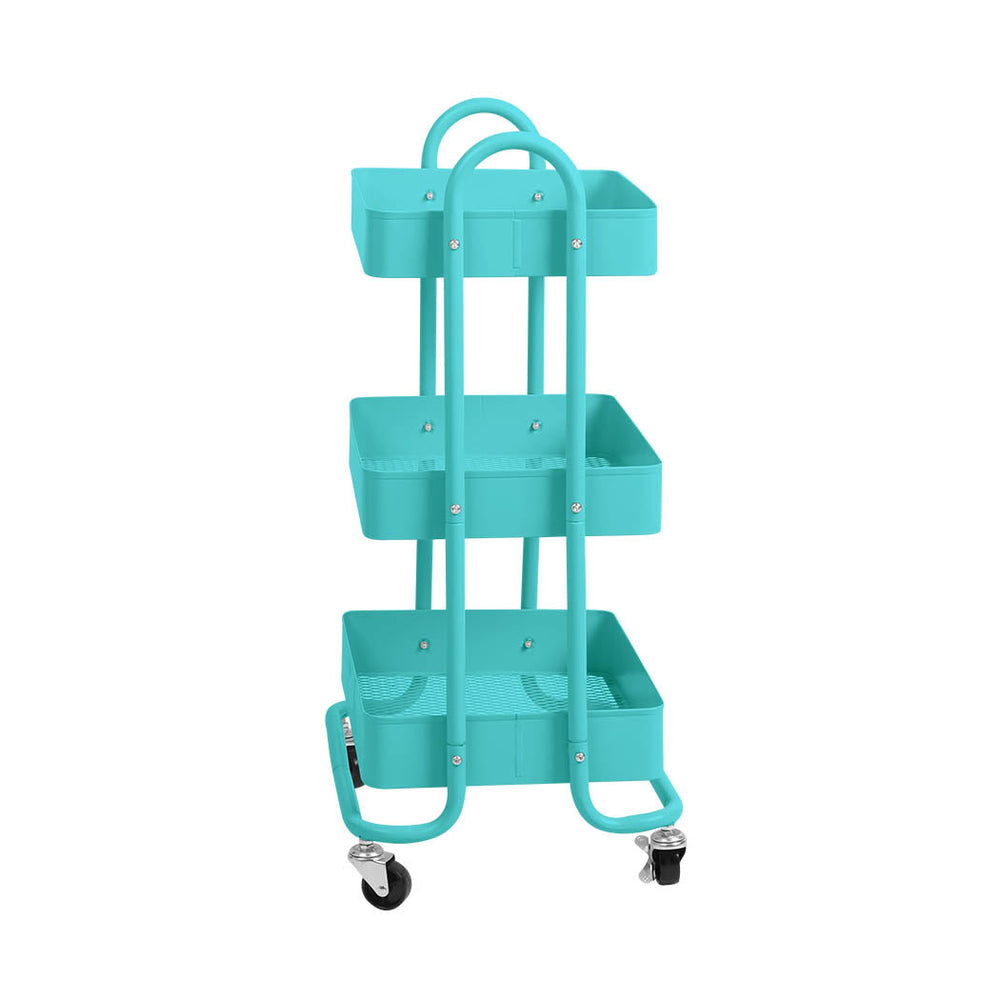 Levede 3 Tiers Kitchen Trolley Cart Steel Storage Rack Shelf Organiser Blue