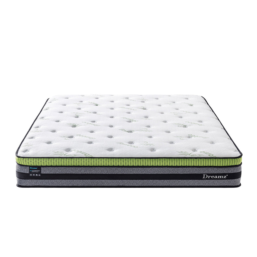 Dreamz King Cooling Mattress Pocket Spring Euro Top Bed Foam 7 Zone 30cm