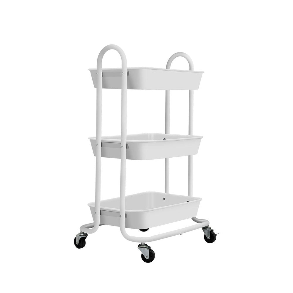 Levede 3 Tiers Kitchen Storage Trolley Cart Steel Rack Shelf Organiser White