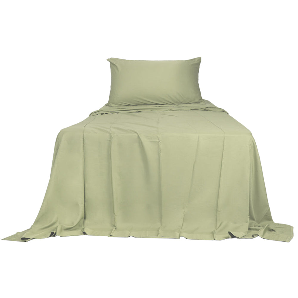 Dreamz Fitted Sheet Set Pillowcase Bamboo Single Sage Green 3PCS