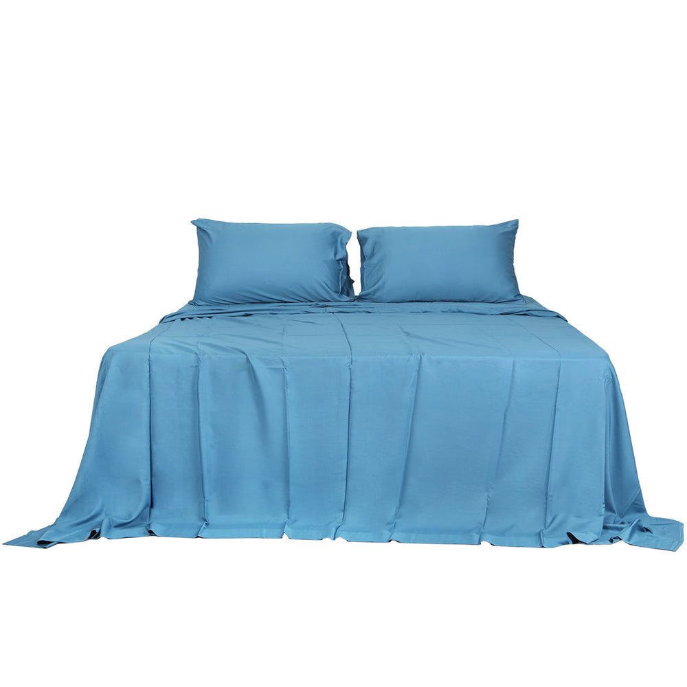 Dreamz Bamboo Sheet Set Fitted Pillowcase King Size Blue 4PCS Set