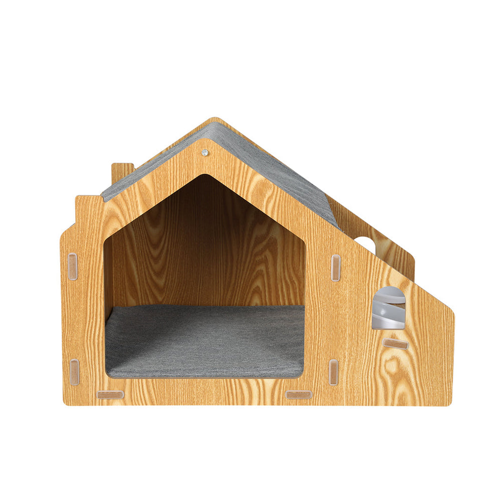 Pawz Wooden Pet House Cat Kennel Elevated Double Feeder Raised Feeding Bowls