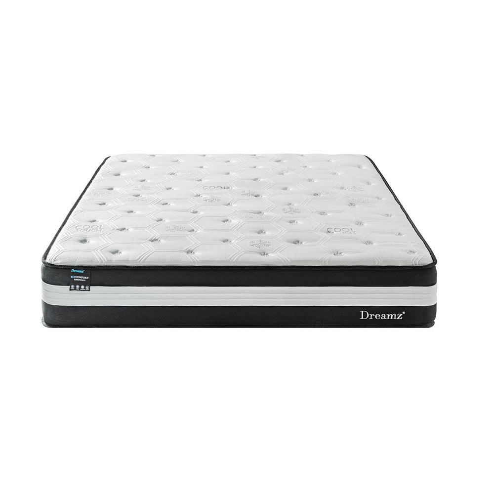 Dreamz Single Cooling Mattress Pocket Spring Euro Top Bed Foam 5 Zone 25cm