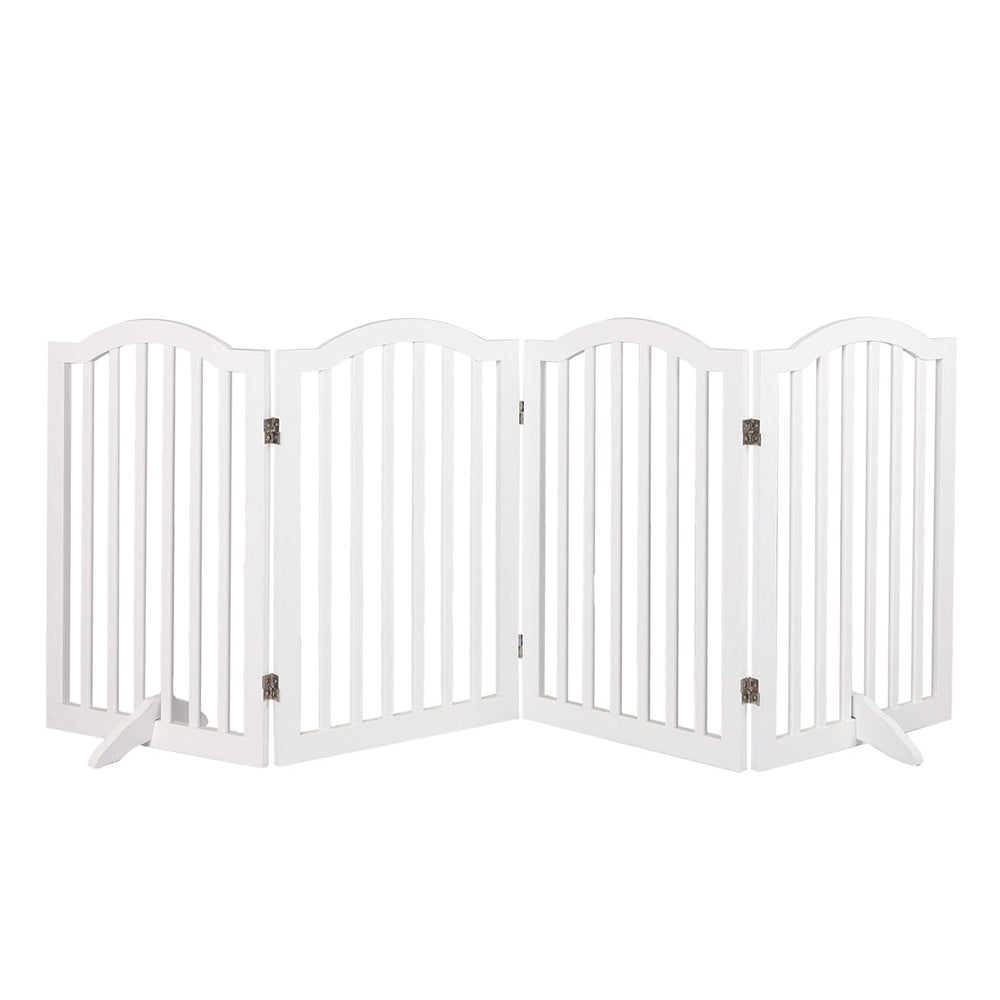 Pawz Wooden Pet Gate Dog Fence Safety Stair Barrier Security Door 4 Panels White