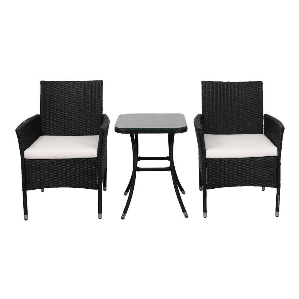 Levede 3 Pcs Outdoor Furniture Setting Chair Table Set Patio Garden Rattan Seat