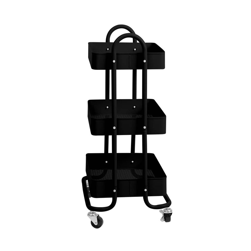 Levede 3 Tiers Kitchen Trolley Cart Steel Storage Rack Shelf Organiser Black