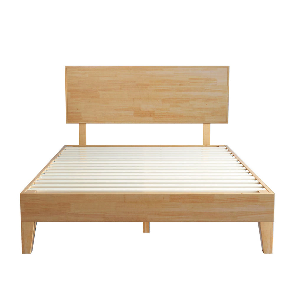 Levede Queen Wooden Bed Frame Timber Rubberwood Headboard Mattress Base Natural