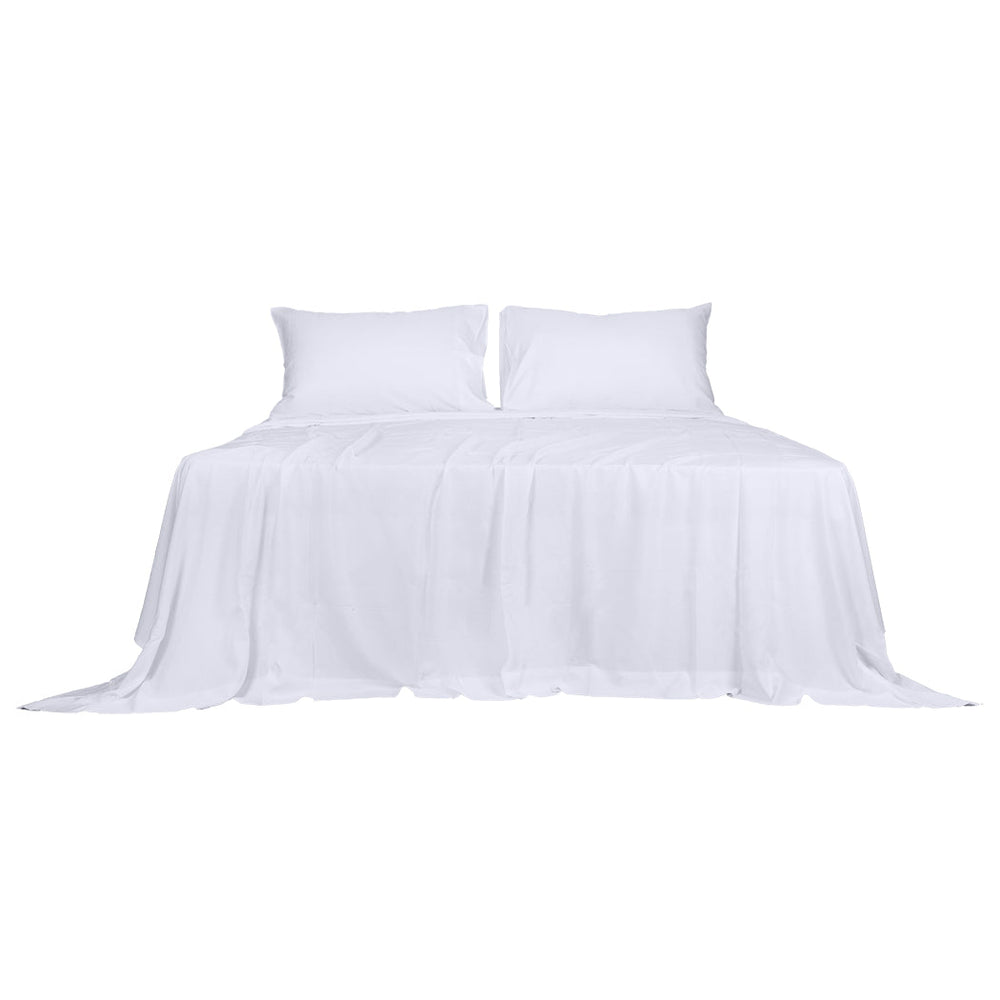 Dreamz Bamboo Sheet Set Fitted Pillowcase Double Size White 4PCS Set