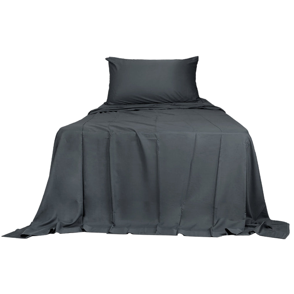 Dreamz Fitted Sheet Set Pillowcase Bamboo King Single Charcoal 3PCS