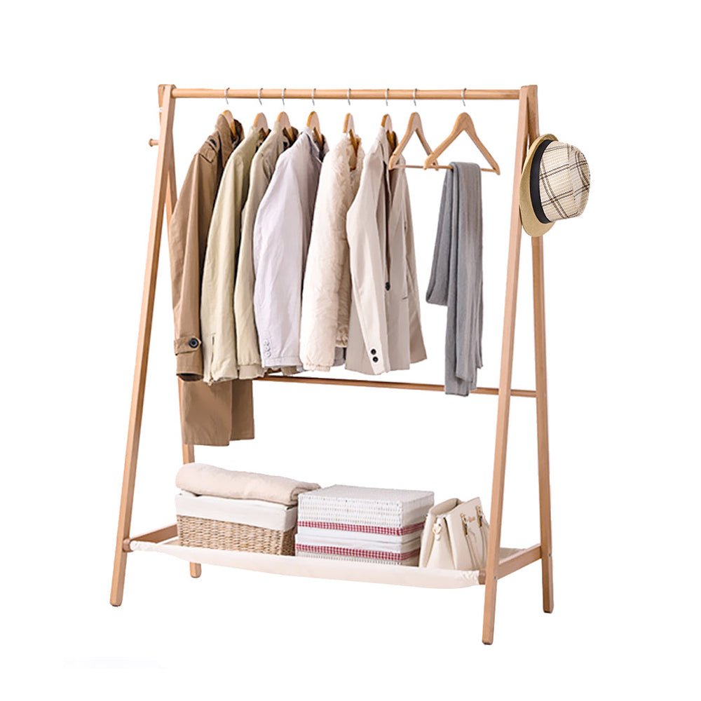 Levede Clothes Rack Wooden Wardrobe Garment Coat Hanging Rail Shoe Storage 120cm