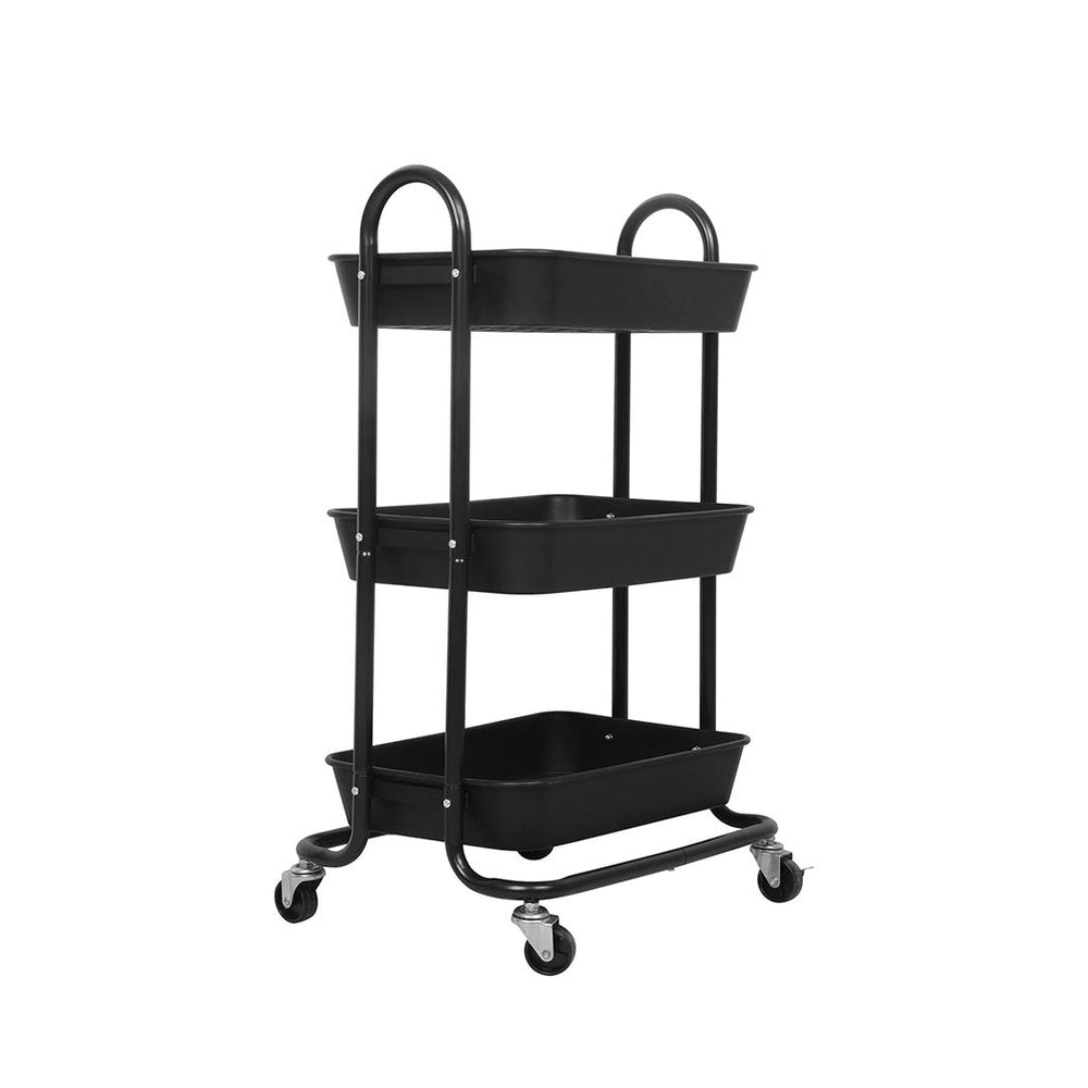 Levede 3 Tiers Kitchen Storage Trolley Cart Steel Rack Shelf Organiser Black