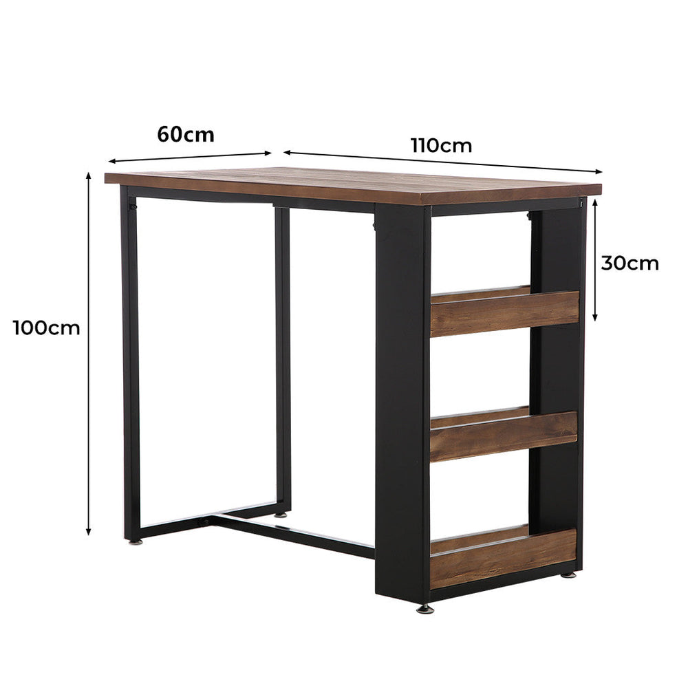 Levede High Bar Table Industrial Rustic Pub Table Storage Shelf Solid Wood