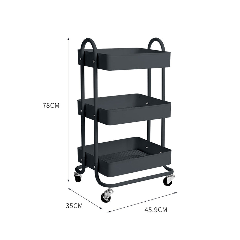 Levede 3 Tiers Kitchen Trolley Cart Steel Storage Rack Shelf Organiser Grey