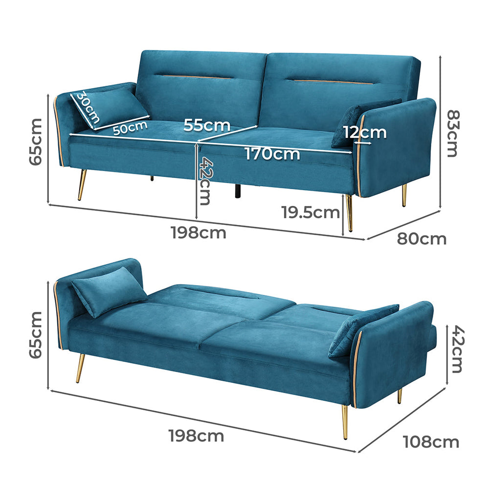 Levede Sofa Bed Convertible Lounge Futon Armrest Couch Velvet 3-Seater Recliner