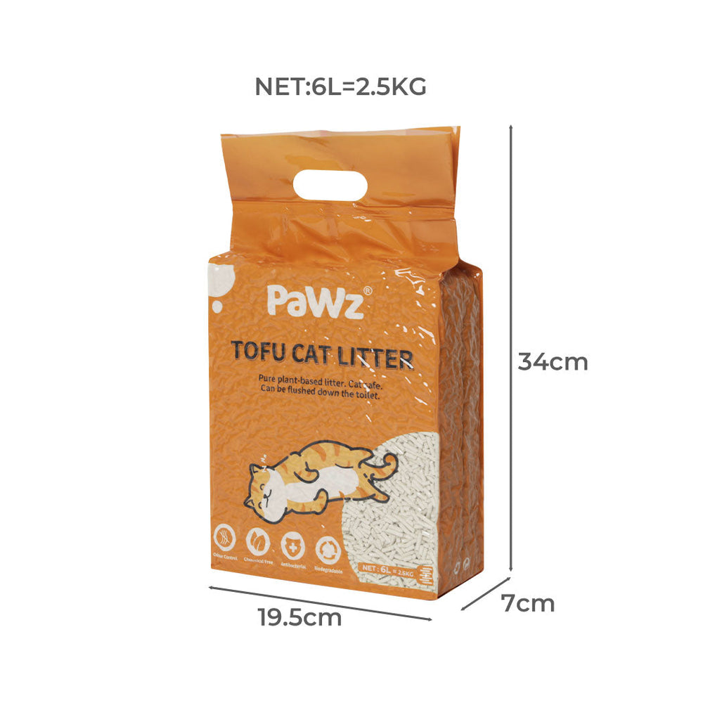 Pawz 2.5kg Tofu Cat Litter Clumping Flushable Fast Super Absorben Natural x6