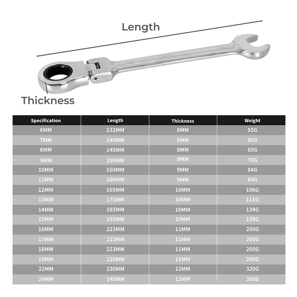 Traderight 16 PCS Ratchet Spanner Set NDI Flexi Head Metric 6mm-24mm Carry Pouch
