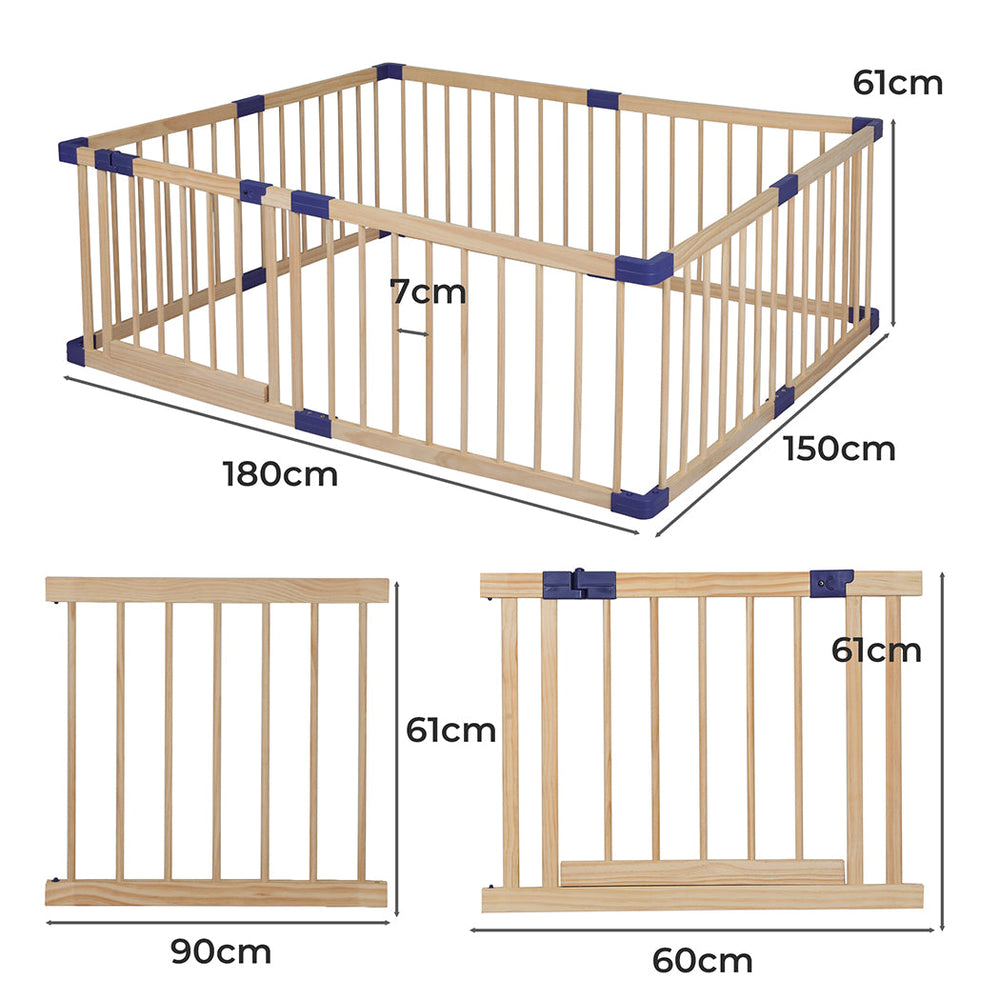 Bopeep Kids Playpen Wooden Baby Safety Gate Fence Child Play Game Toy Security L