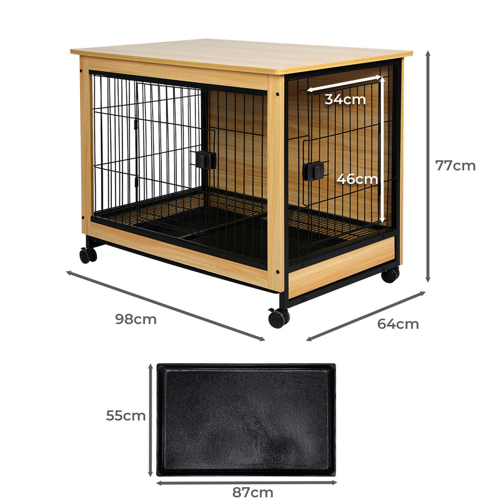 Pawz Wooden Wire Dog Kennel Side End Table Steel Puppy Crate Indoor Pet House XL