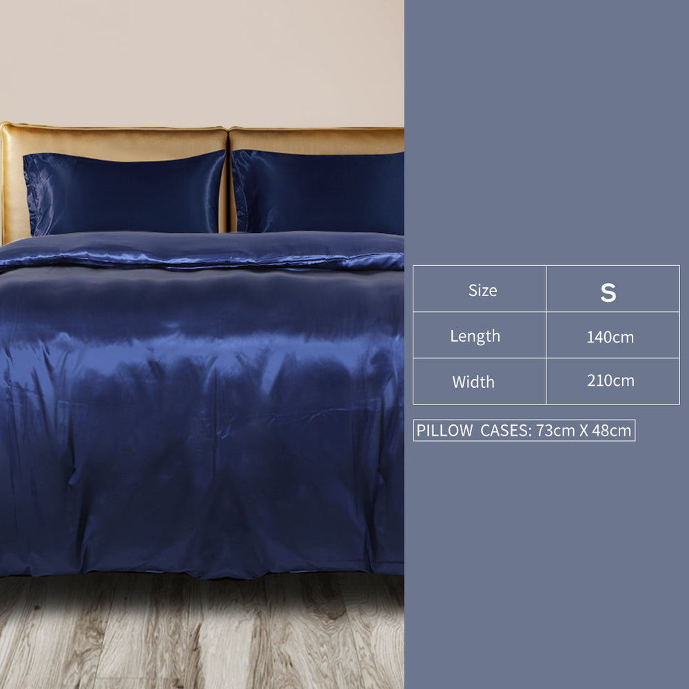 Dreamz Silky Satin Quilt Cover Set Bedspread Pillowcases Summer Single Blue