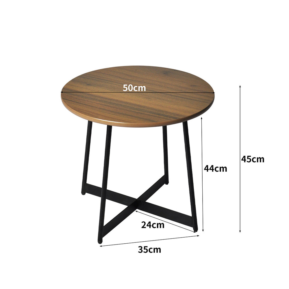 Levede Side Table Bedside Coffee End Round Wood Steel Industrial Retro 50cm Dia.