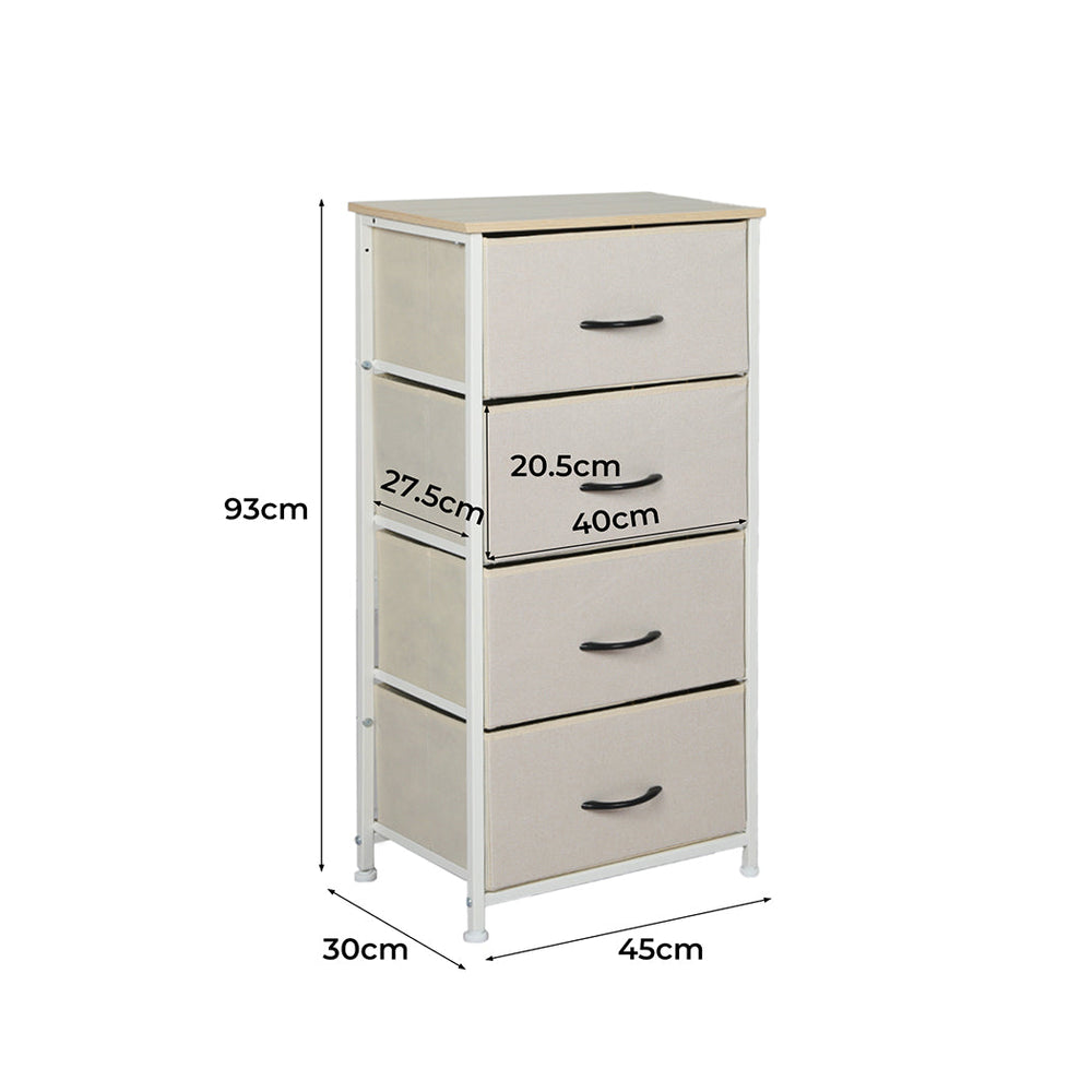 Levede Storage Cabinet Tower Chest of Drawers Dresser Tallboy 4 Drawer Beige