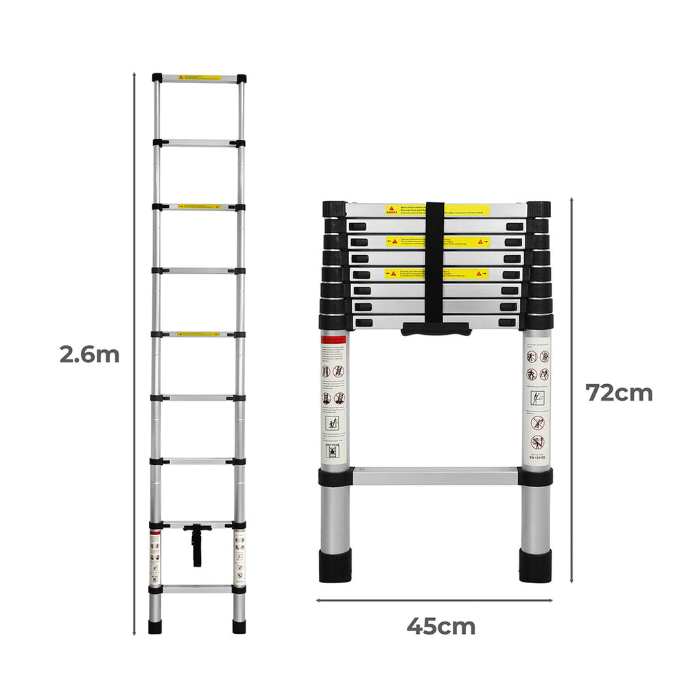 Traderight Multipurpose Ladder Telescopic Aluminium Extension Single-side 2.6M
