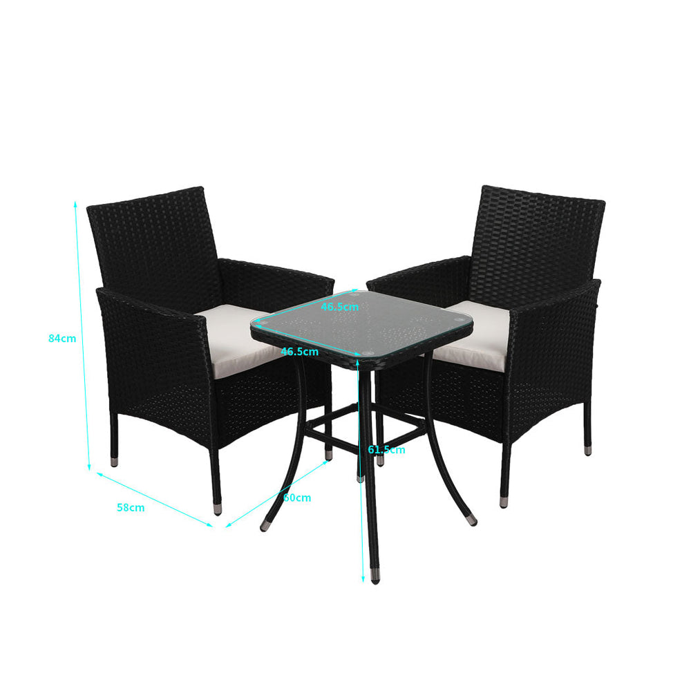 Levede 3 Pcs Outdoor Furniture Setting Chair Table Set Patio Garden Rattan Seat