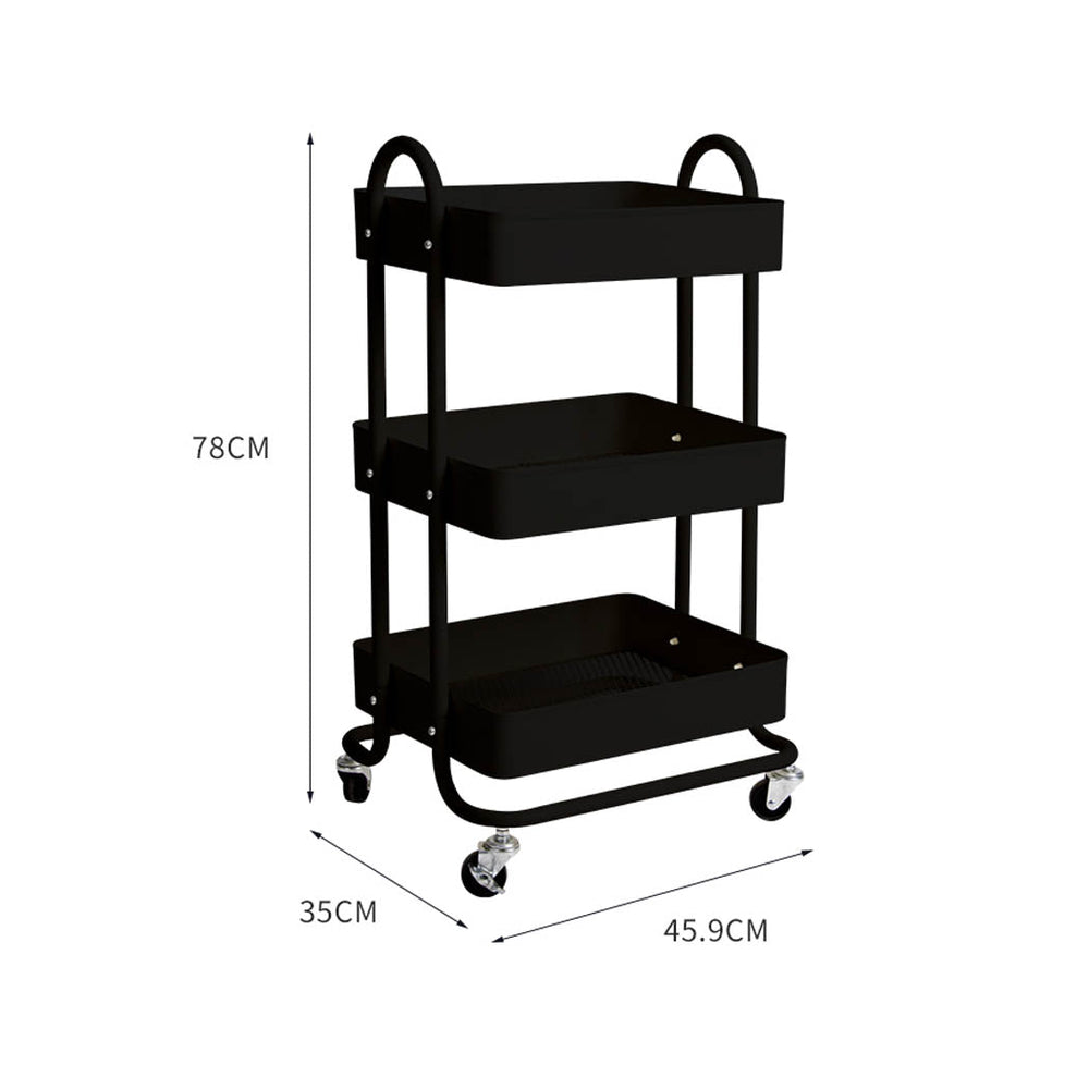 Levede 3 Tiers Kitchen Trolley Cart Steel Storage Rack Shelf Organiser Black